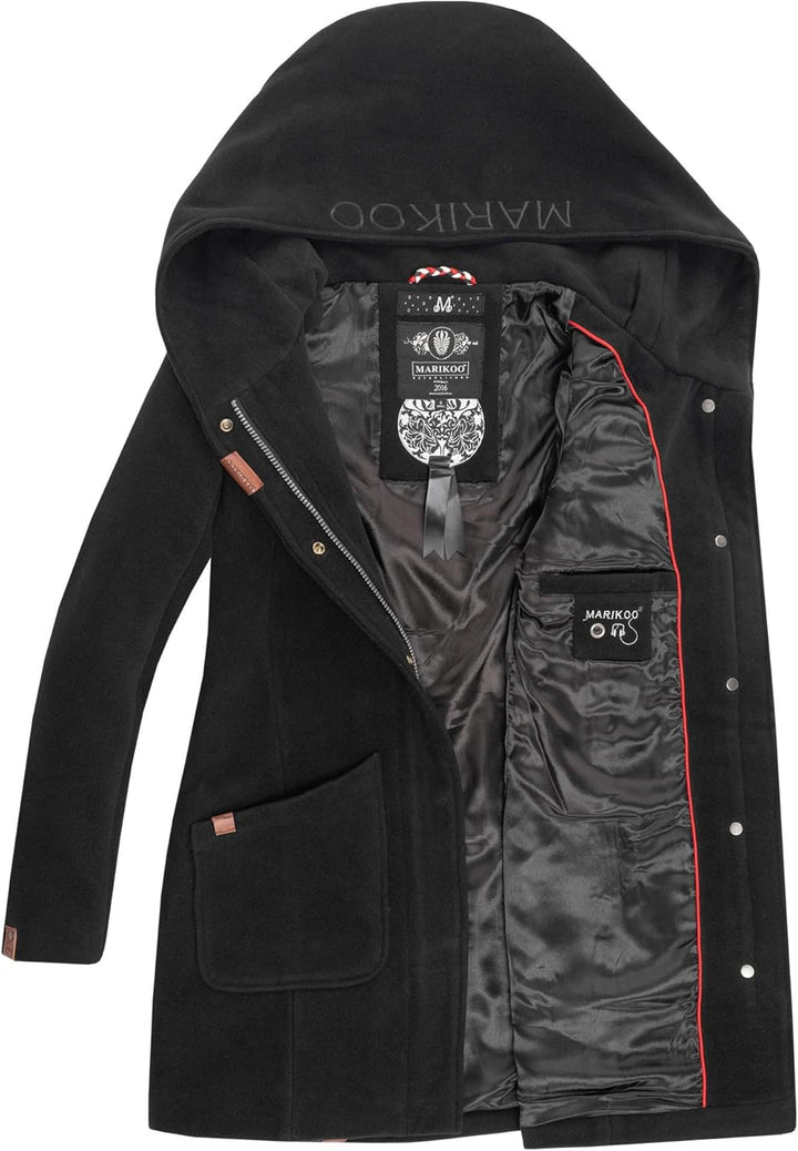 MARIKOO Damen Mantel Trenchcoat Wintermantel Übergangs Jacke Parka Lang B819 S Schwarz, S Schwarz