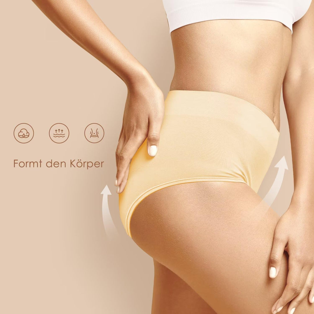 YouShow Unterhosen Damen 5er Pack Baumwolle Hohe Taille Unterwäsche Slip Stretchanteil S Beige, S Be