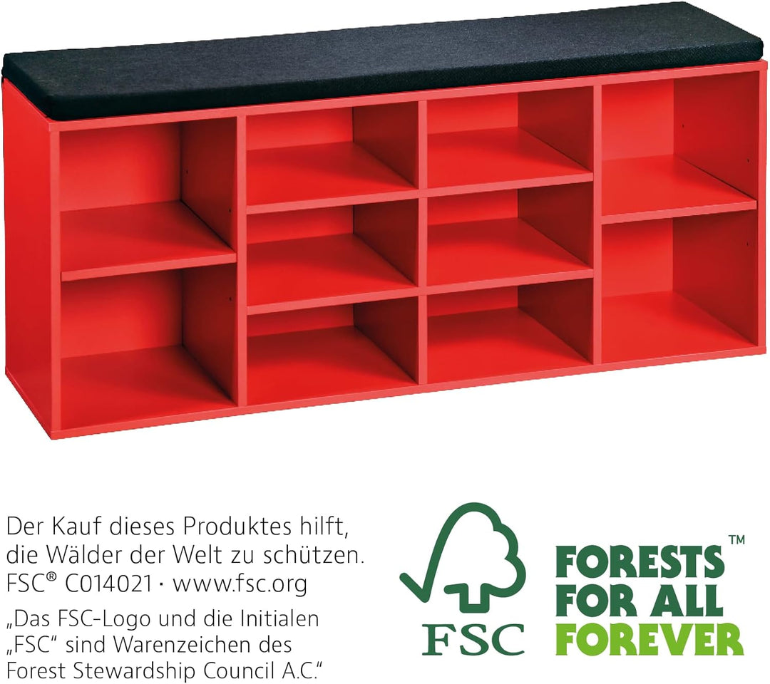 Kesper | Schuhschrank mit Sitzkissen, Material: Spanplatte, funiert, Masse: B 103,5 x H 48 x T 29,5