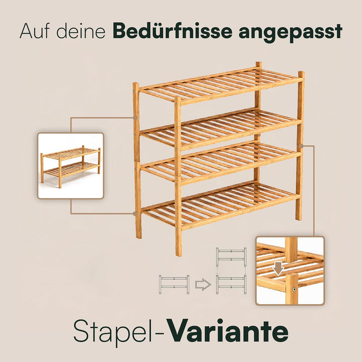 Schuhregal aus Bambus, Schuhablage mit 2 Ebenen, 68 x 28 x 32 cm, Erweiterbar Stapelbar, Schuhschran