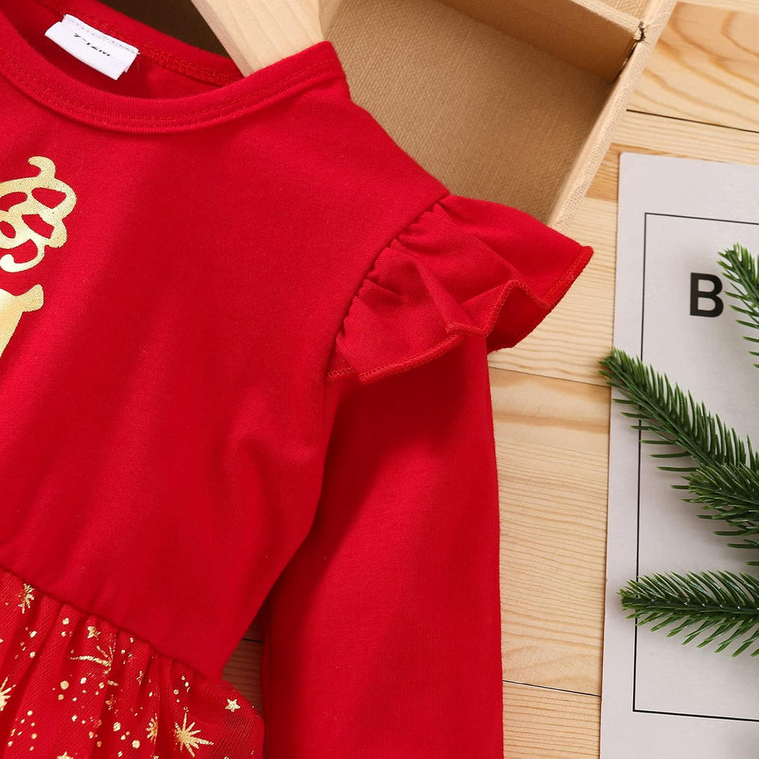 Geagodelia Baby Mädchen Weihnachten Kleid Outfit Prinzessin Weihnachtskleid Weihnachtsoutfit Langarm