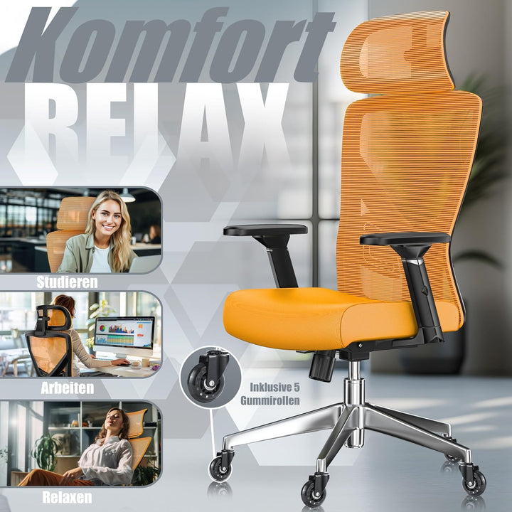 KESSER® Bürostuhl Ergonomisch mit verstellbaren Armlehnen | Drehstuhl mit Lendenwirbelstütze Rückens