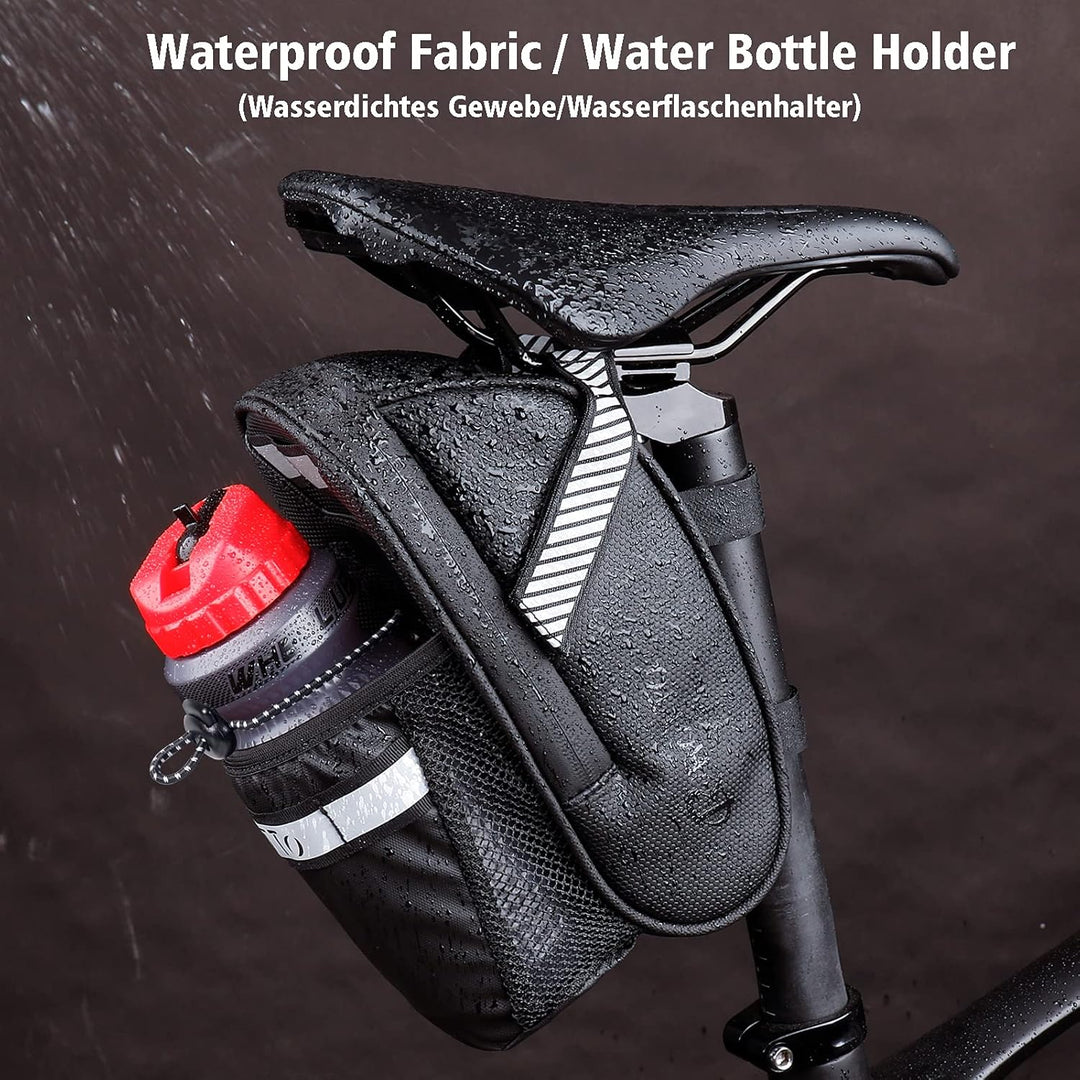 ROTTO Satteltasche mit Flaschenhalter Fahrrad Satteltasche Wasserdicht für Rennrad MTB Schwarz