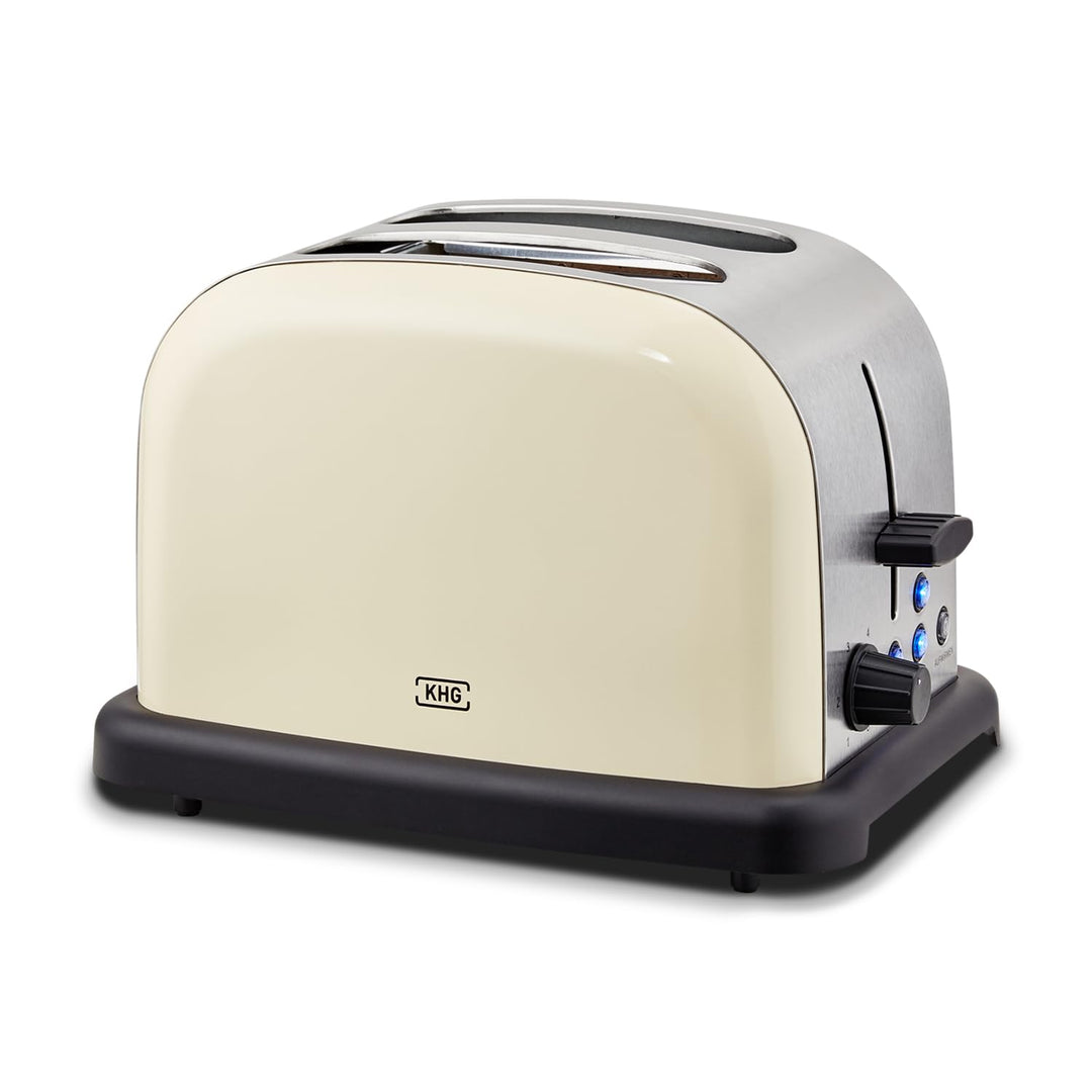 KHG Edelstahl Toaster mit Brötchenaufsatz, 2 Scheiben | 6 Bräunungsstufen mit Bräunungskontrolle, Kr