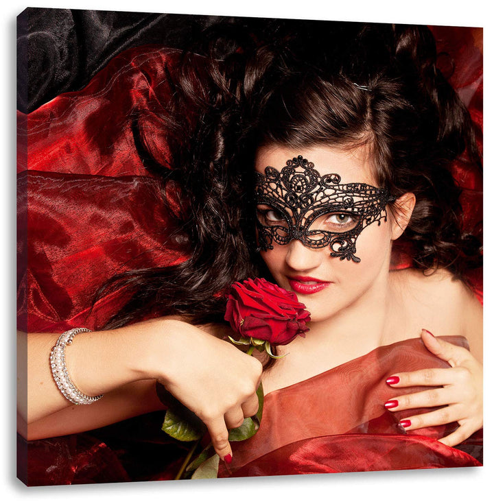 Pixxprint Sexy Frau mit Rose Shades of, Format: 70x70 auf Leinwand, 70x70
