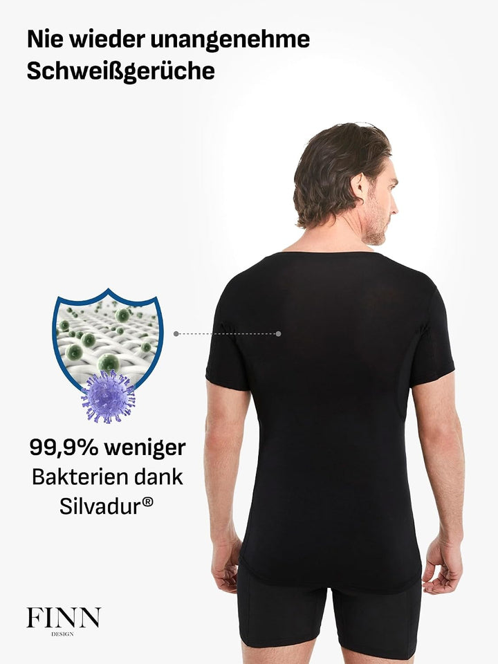 FINN Anti-Schweiss Unterhemd Herren mit Rundhals-Ausschnitt - Unterziehshirt Männer mit Einsätzen ge