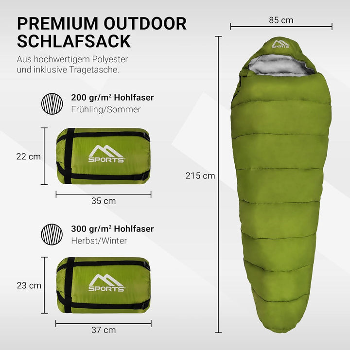 MSPORTS Schlafsack Premium Outdoor inkl. Tragegurt - auswählbar für Frühling/Sommer (200GSM) oder He
