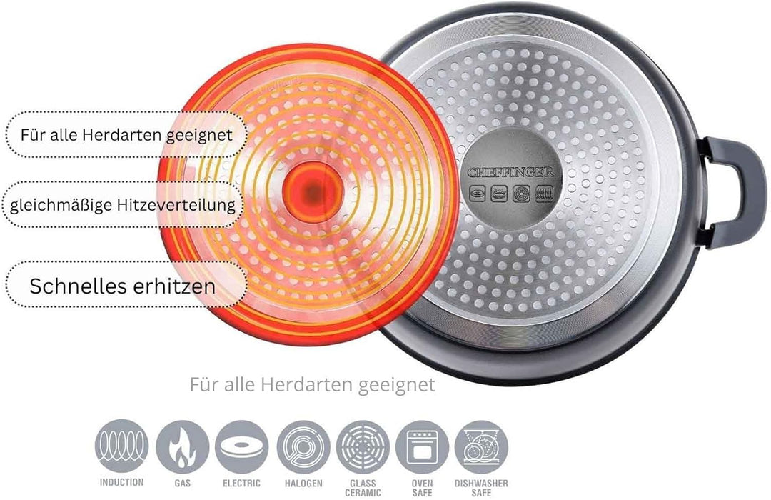 4BIG.fun Wok Bratpfanne 40 cm Antihaft Wokpfanne Glasdeckel Asia Schmortopf Induktion, 40 cm