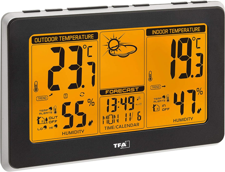 TFA Dostmann MONDO Wetterstation, 35.1151.01, wetterstation funk mit aussensensor, Funkuhr, Wettervo