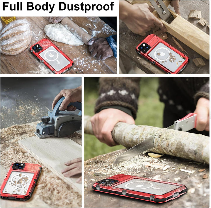 WIFORT für iPhone 14 Plus Hülle Wasserdicht mit MagSafe, 360 Outdoor Metall Schutzhülle mit Displays