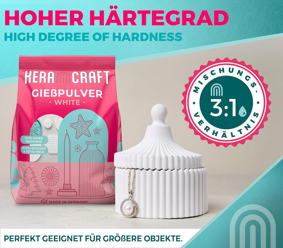 Keracraft Giesspulver weiss 4,5kg mit Silikonbecher 1.000ml und Schneebesen - Reliefgiesspulver weis