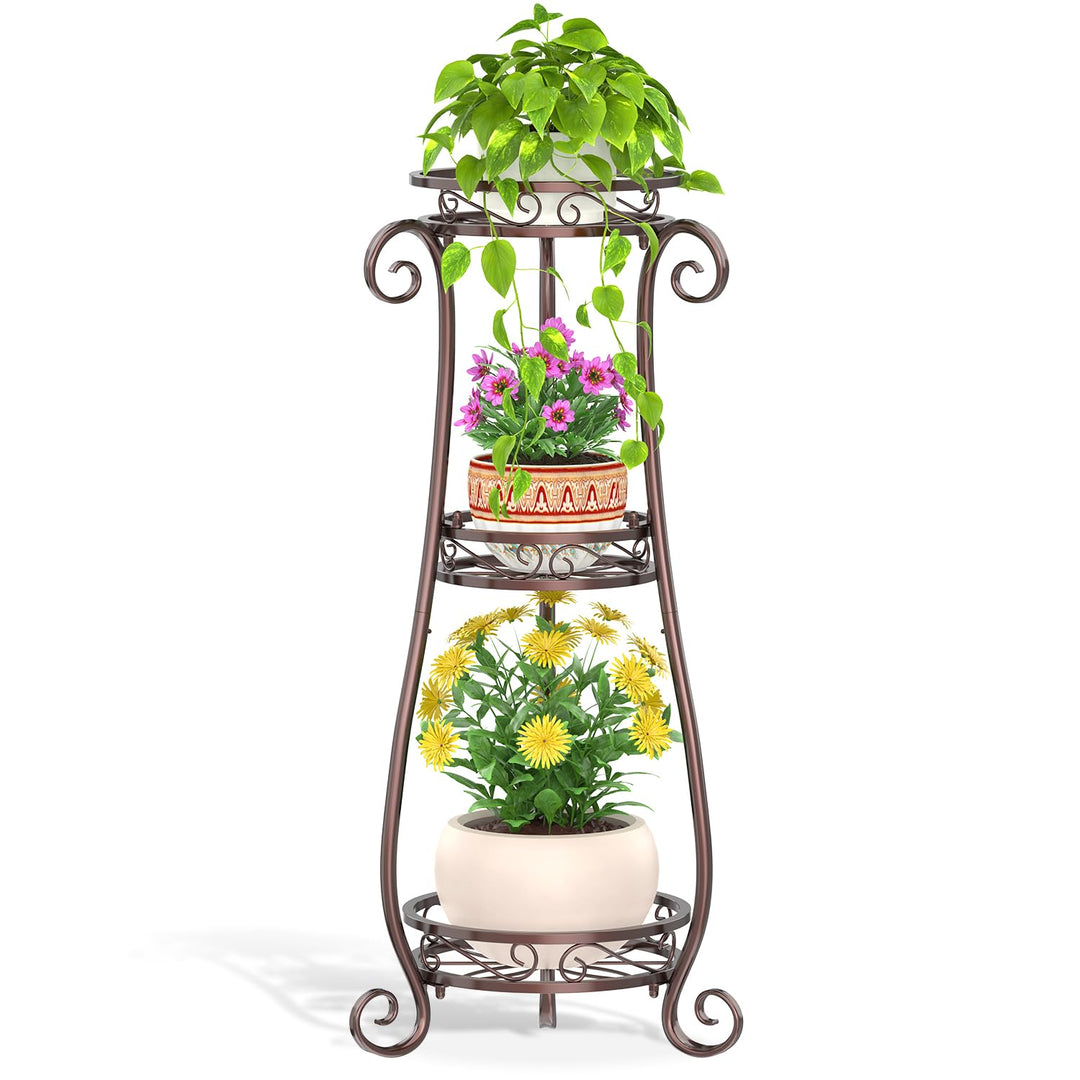 VASZOLA 3 Stufiger Hoher Metallpflanzenstand Indoor Outdoor Clearance, 35 Zoll Rostfreier Eisen-Blum