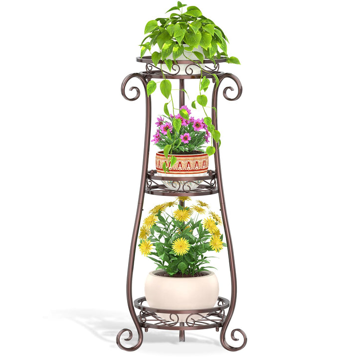 VASZOLA 3 Stufiger Hoher Metallpflanzenstand Indoor Outdoor Clearance, 35 Zoll Rostfreier Eisen-Blum