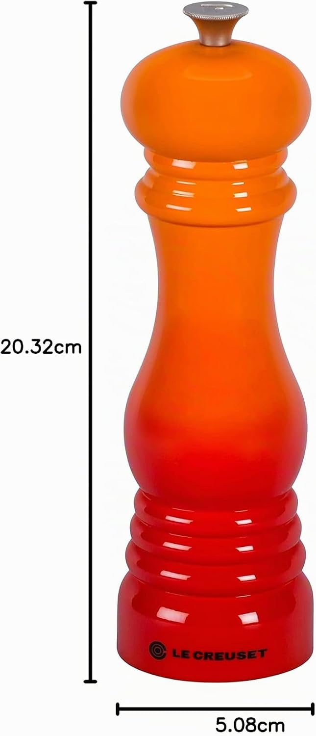 Le Creuset Pfeffermühle, ABS-Kunststoff, 6,2 x 6,2 x 20,8 cm, Keramik-Mahlwerk, Ofenrot, 96001900090