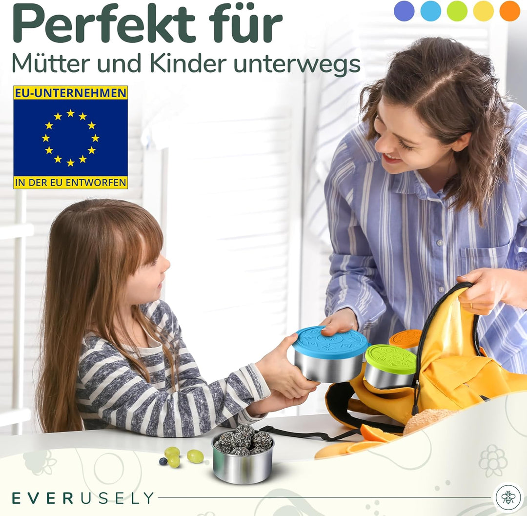 Everusely - Edelstahlbehälter mit Deckel - 5er-Set, Sommerkollektion - Auslaufsichere Edelstahl-Lebe