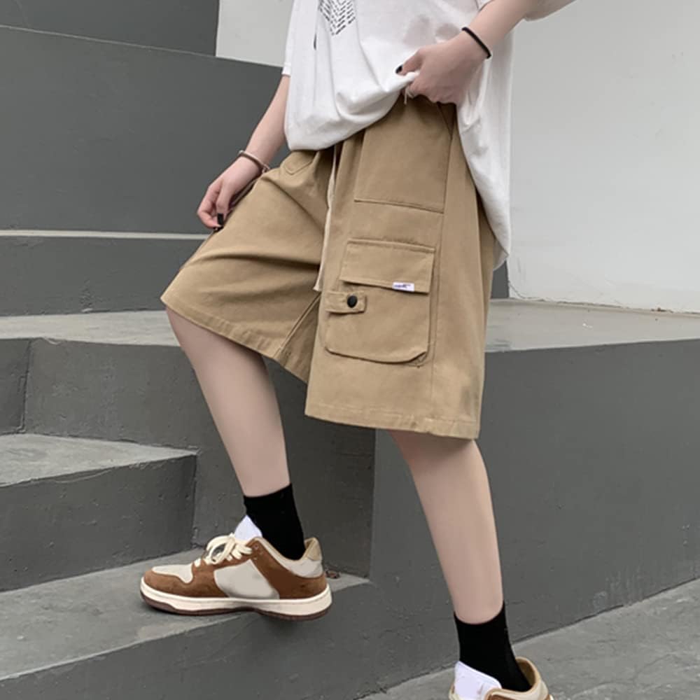 Kurze Hose Damen Knielang Bermuda Cargo Shorts Sommer Loose Fit Casual Harajuku S Khaki, S Khaki