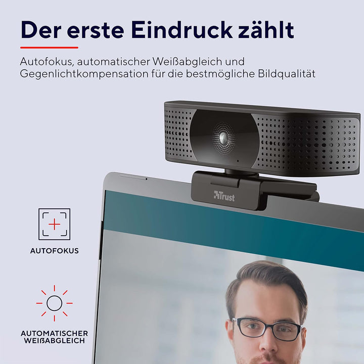 Trust Teza 4K Ultra HD Webcam, 3840x2160 mit 2 Mikrofonen und Autofokus, 30 FPS, USB Plug & Play, We