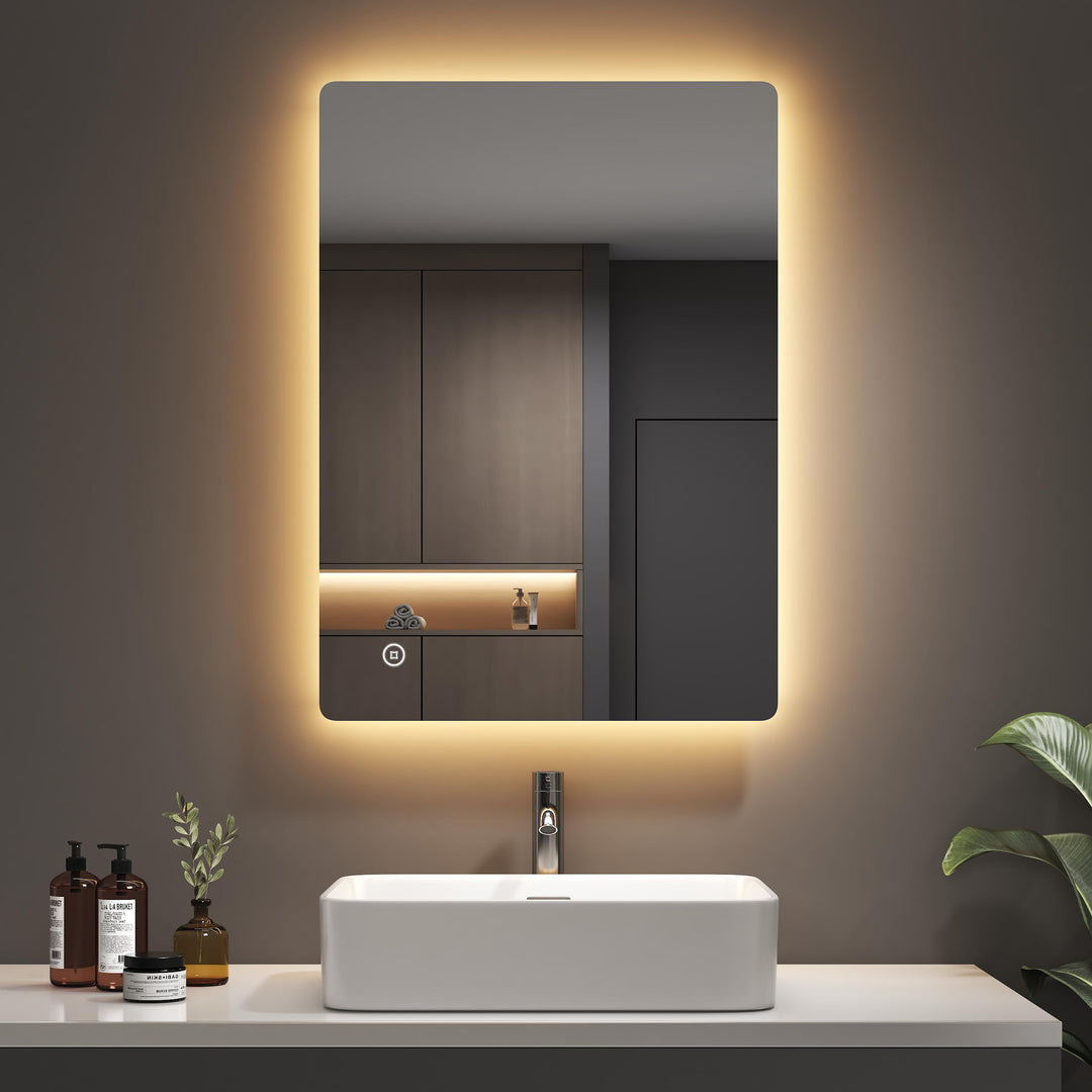 EMKE Badspiegel mit Beleuchtung 50x70 cm, Badezimmerspiegel mit 3 dimmbaren Lichtfarben, Beschlagfre