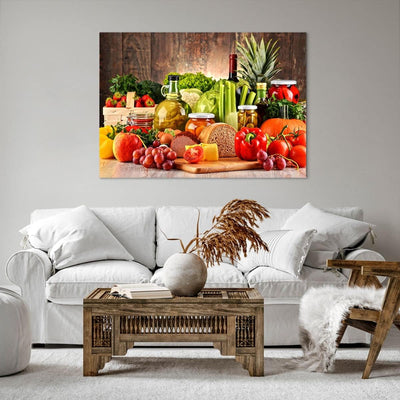 Bilder auf Leinwand 100x70cm Leinwandbild Lebensmittel Gemüse Brokkoli Fleisch Gross Wanddeko Bild S