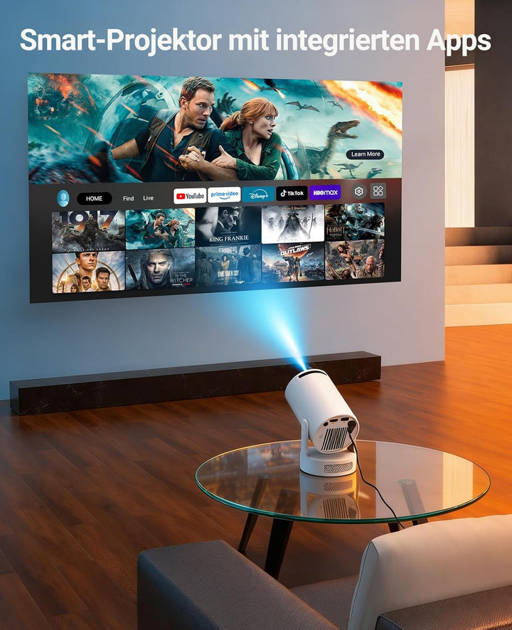 Mini Beamer Unterstützt 4K 1080P, Tragbarer Projektor mit 5G WiFi 6 und BT 5.4, Mini Projektor mit A