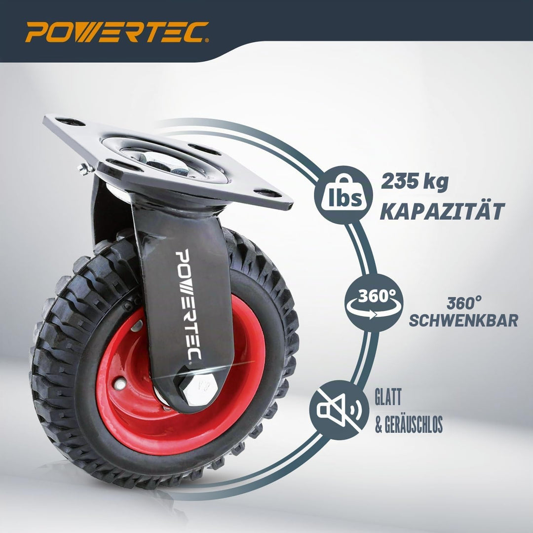 POWERTEC Caster 17051 Schwerlast-Rolle, 20,3 cm, schwarz, 8 Inch 8 Inch Schwenkbar, 8 Inch Schwenkba