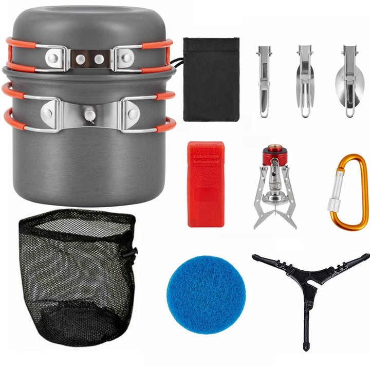 Bulin Camping Kochgeschirr Set,Outdoor Camping Kochset Aluminium,Camping Töpfe und Pfannen für 1-2-4