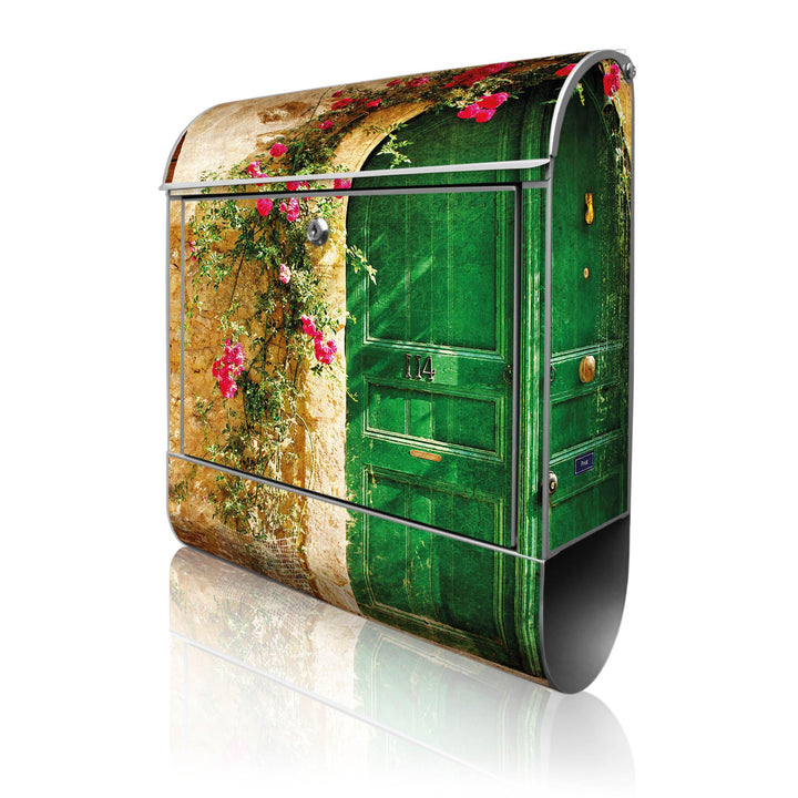 banjado® Design Briefkasten mit Motiv Ferienhaus 39x47x14cm &amp; 2 Schlüssel - Briefkasten Stahl Silber