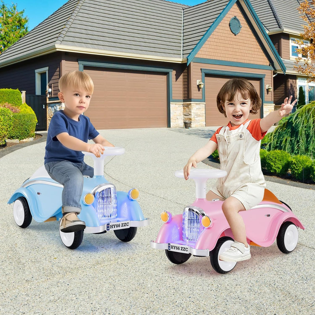 GOPLUS Kinder Rutschauto, Retro Classic Schiebeauto, Kinder Rutschfahrzeug mit Lenkrad, Hupe, LED-Sc