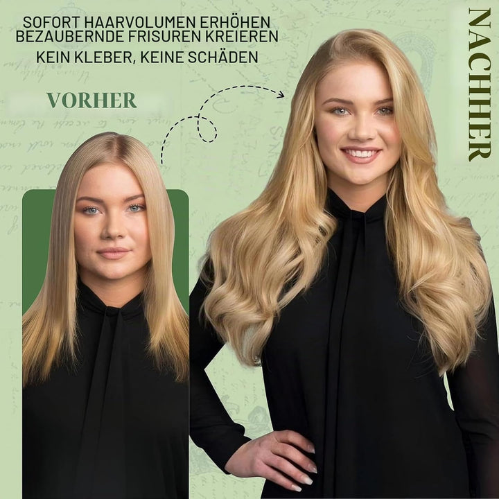 RUNATURE Clip Echthaar Extensions Gold Blond mit Hellblond Clip in Haarverlängerung Remy Echthaar Cl