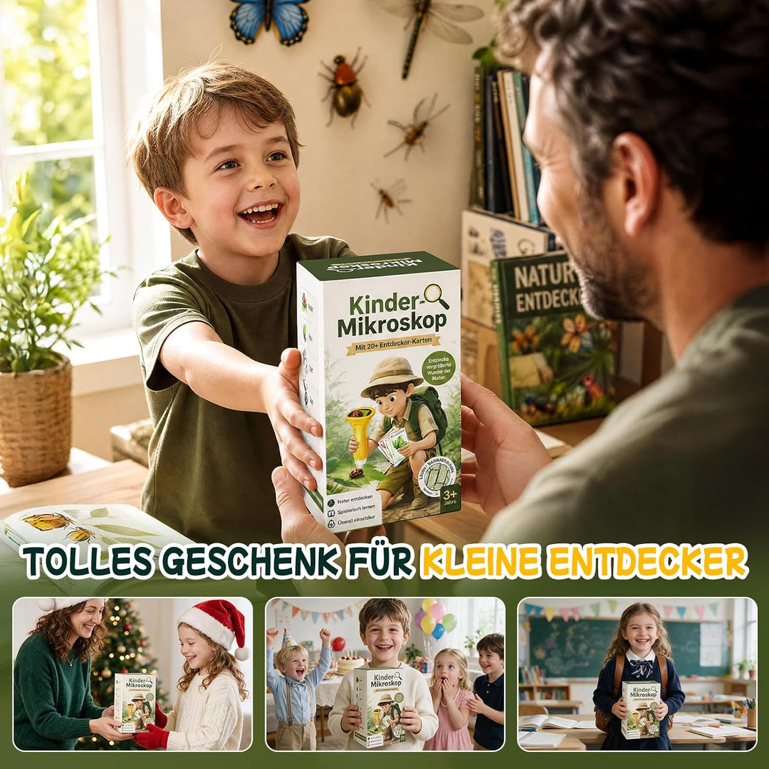 GeschenPark Digitales Mikroskop für Kinder mit 25 Entdeckerkarten, 1000X Vergrösserung, 2-Zoll-1080P