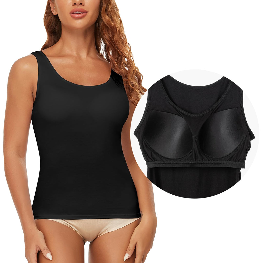 SLIMBELLE Damen Unterhemd BH Hemd Seamless Tank Top mit entfernbaren Cups Bauchweg Shapewear Top Ohn