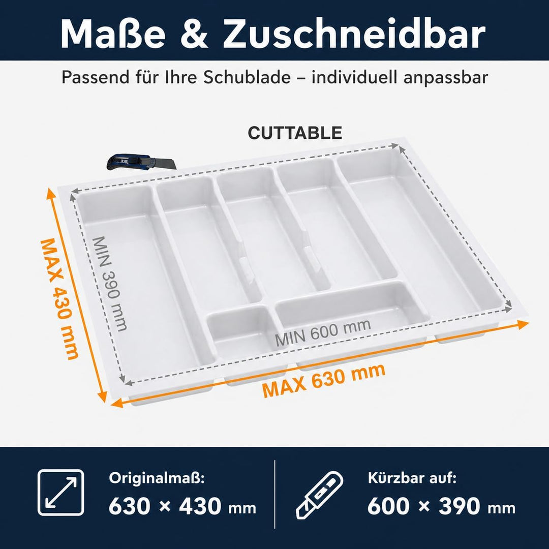 ALUSFERA Besteckkasten für Schubladen 70cm - Besteckeinsatz - Praktisch Schubladen Ordnungssystem -