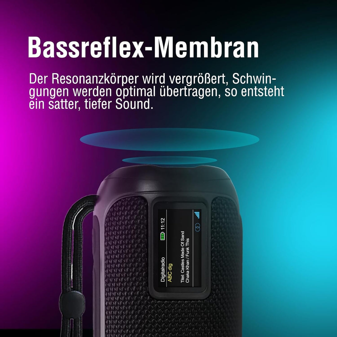 LEICKE DAB+ Radio Tube - Tragbarer Bluetooth Lautsprecher mit DAB+/FM, 4500mAh Akku, RGB-LED Lichter