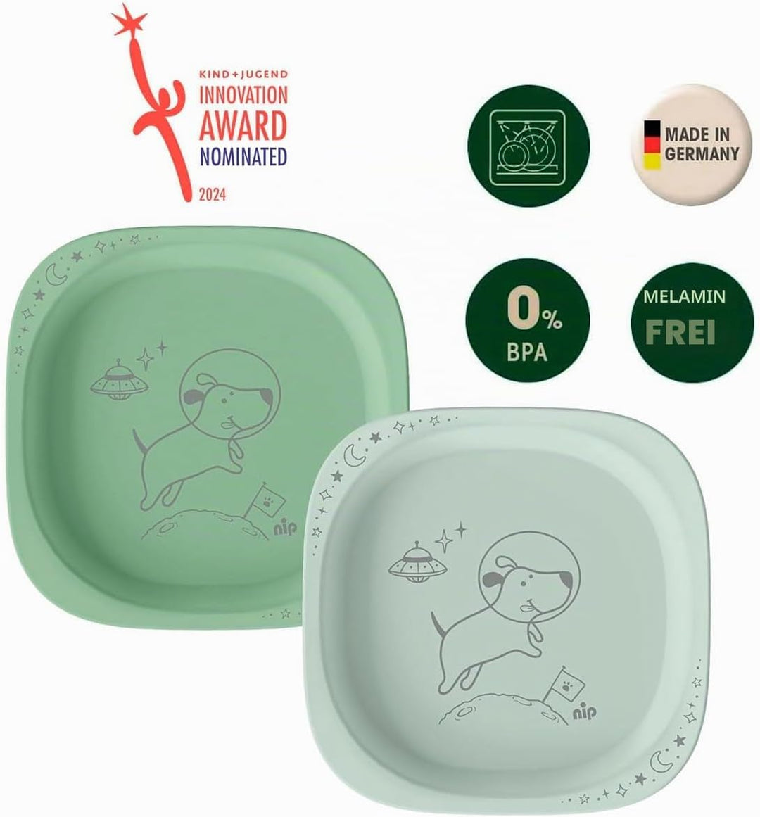 NIP Eat Green Geschirrset ab 4. Monat, 2 Teller, 2 Breischale, 3 Eat Green öko bio Babylöffel,Spülma