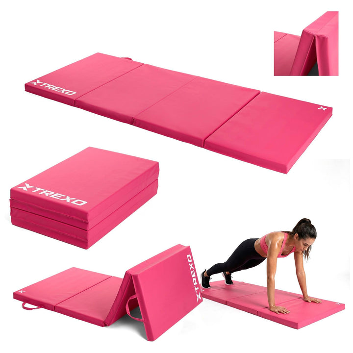 XTREXO Klappbare Gymnastikmatte – Turnmatte 4-teilig – Kunstleder &amp; EPE-Schaumstoff – Faltbar mit Tr