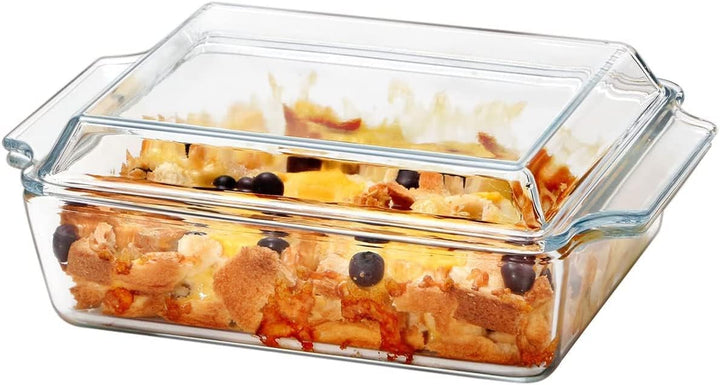 Glas Auflaufform mit Deckel, 1.5L Rechteckige Lasagneformen 21x17.8x6cm, Ofenfest, Mikrowellengeeign