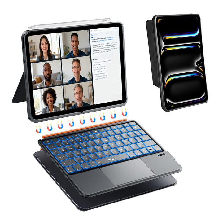 WIWU iPad Pro 11 Hülle mit Tastatur 3 in 1 Magnetische Abnehmbare Tasche Tastatur Ständer Beleuchtet
