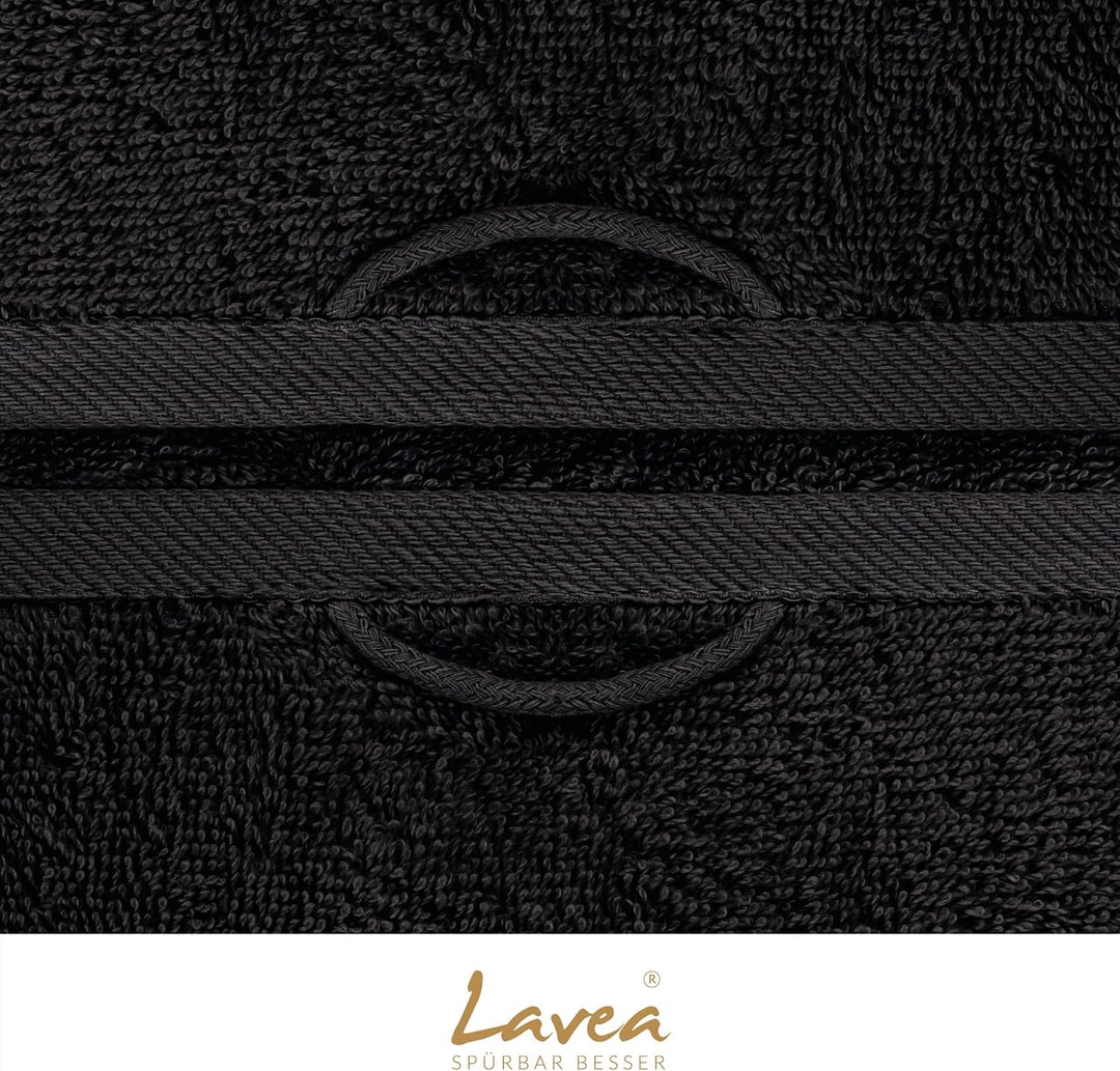 Lavea 2er Set Saunatuch 80x200cm, Frottierserie Elena, Schwarz 2 x 80 x 200 cm Schwarz, 2 x 80 x 200