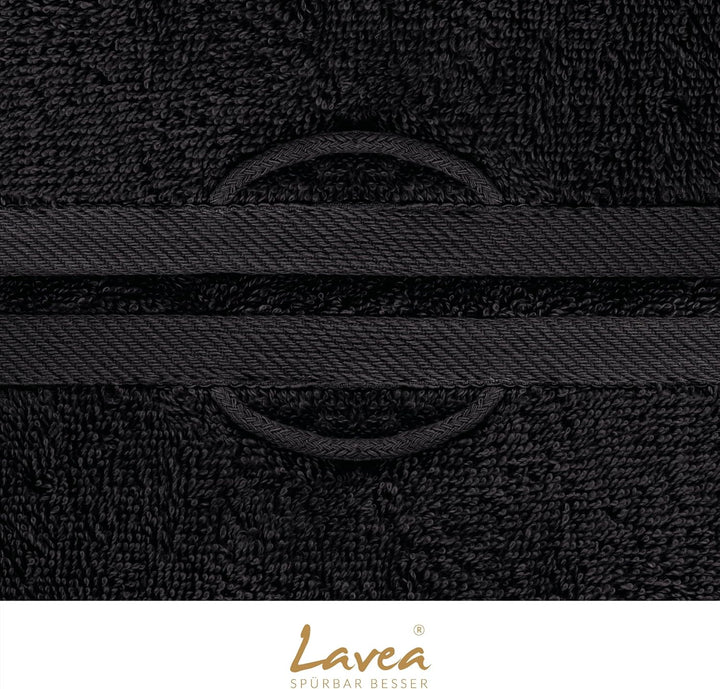 Lavea 2er Set Saunatuch 80x200cm, Frottierserie Elena, Schwarz 2 x 80 x 200 cm Schwarz, 2 x 80 x 200