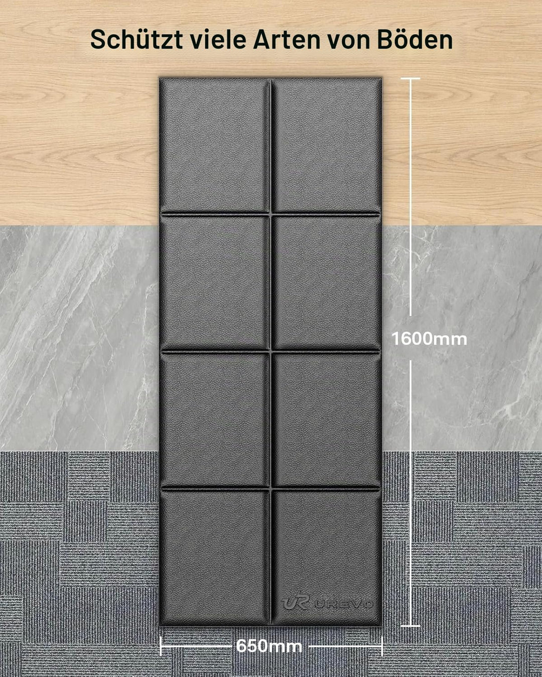UREVO Faltbare Bodenschutzmatte 65 × 160 cm, Extra widerstandsfähige Laufbandmatte, 6 mm Dicke Fitne