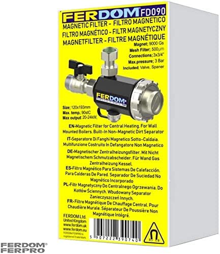 FERDOM FD090 Kompakt Magnetische Filter für Zentralheizung. Mit Nicht Magnetischem Schlammabscheider