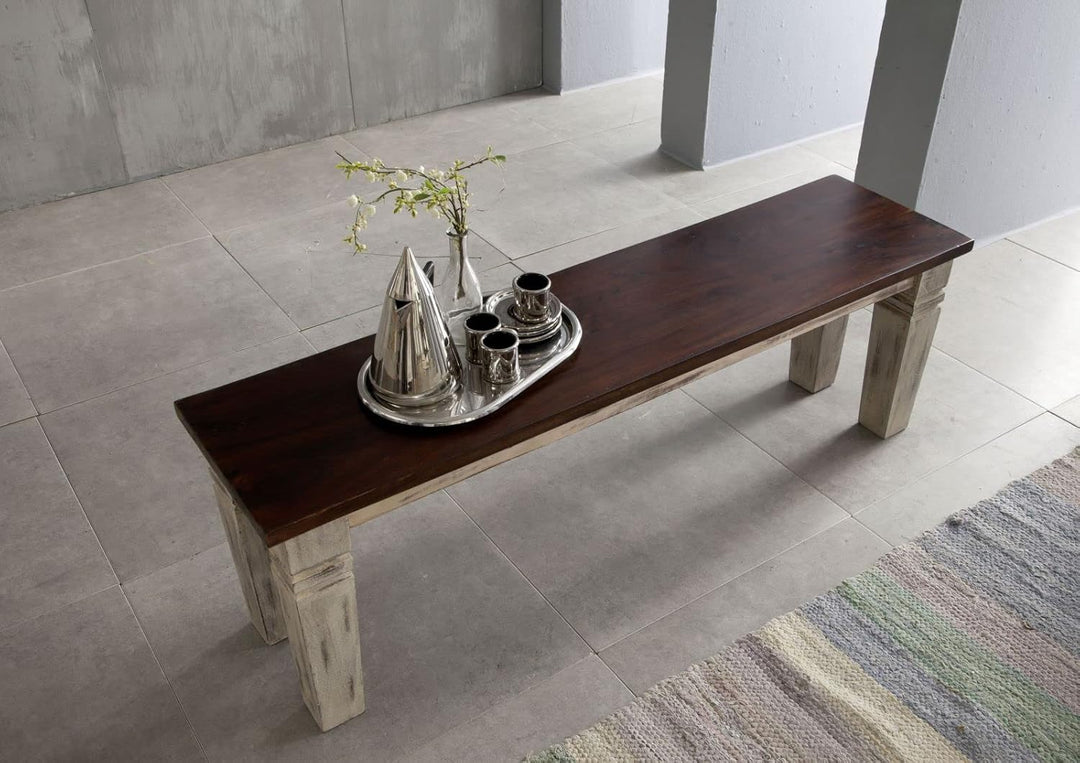 Massivmoebel24.de Kolonial Mango massiv Möbel Massivholz Bank 140x35 Akazie Kolonialstil Massivmöbel