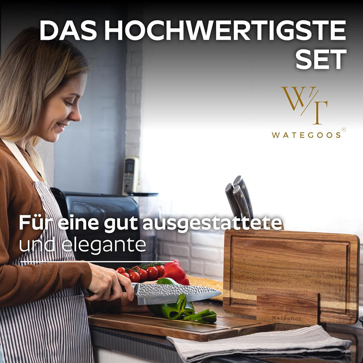Schneidebrett aus Akazienholz mit Halter – 2 Holz Schneidebretter gross und klein – umweltfreundlich