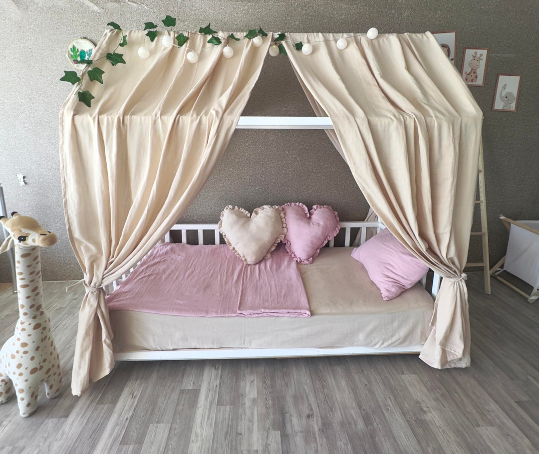 Baby Fancyroom extra breiter Betthimmel für Kinderbett Hausbett Himmel Vorhang Baldachin 100% Baumwo