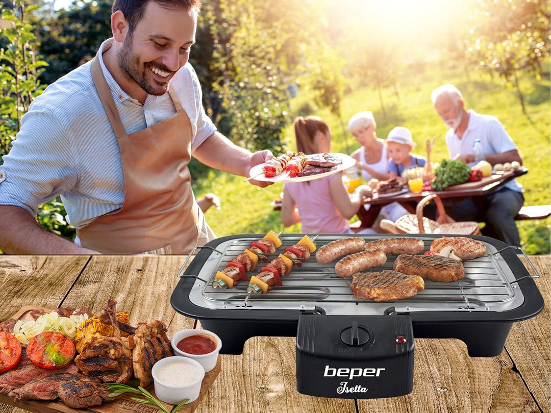 Beper BT.410 Tischgrill Elektrisch, Rauchfreier, 2000 Watt-Elektrogrill, Antihaftbeschichtete Grillf