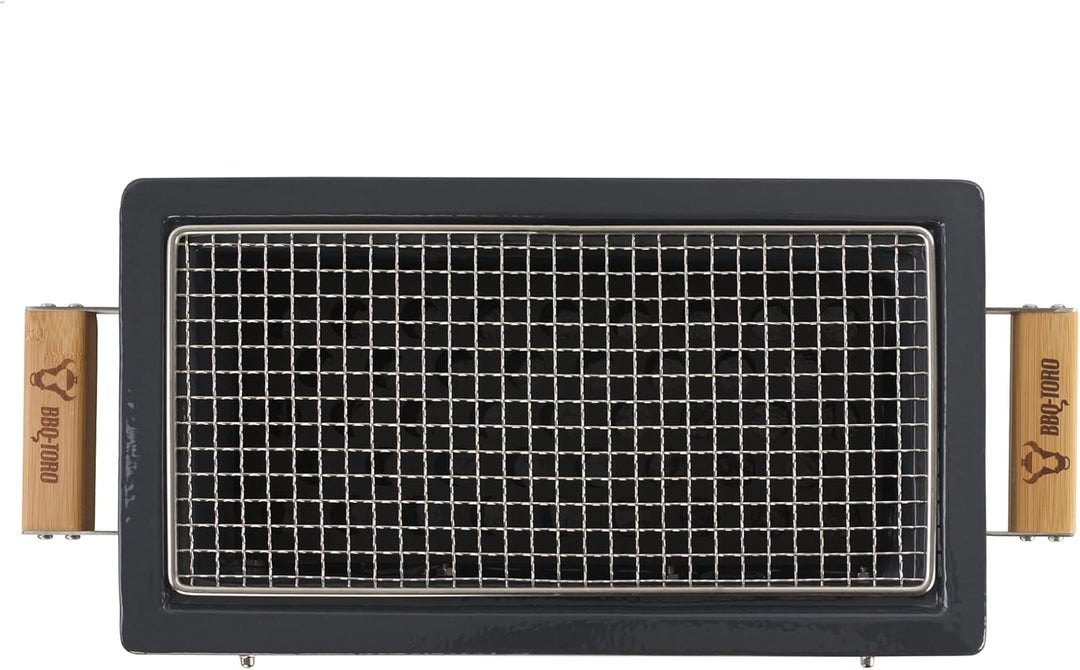 BBQ-Toro Keramik Tischgrill mit Holzunterlage | 50 x 23 x 17 cm | Hibachi Tischgrill ohne Strom | Gr