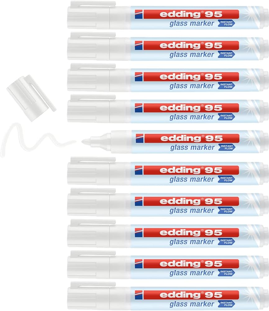 edding 95 Glasmarker - weiss - 10 Stifte - Rundspitze 1,5-3 mm - zum Schreiben und Markieren auf Gla