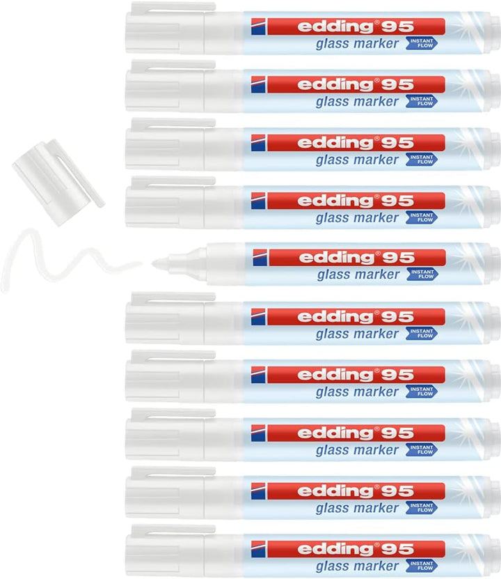 edding 95 Glasmarker - weiss - 10 Stifte - Rundspitze 1,5-3 mm - zum Schreiben und Markieren auf Gla