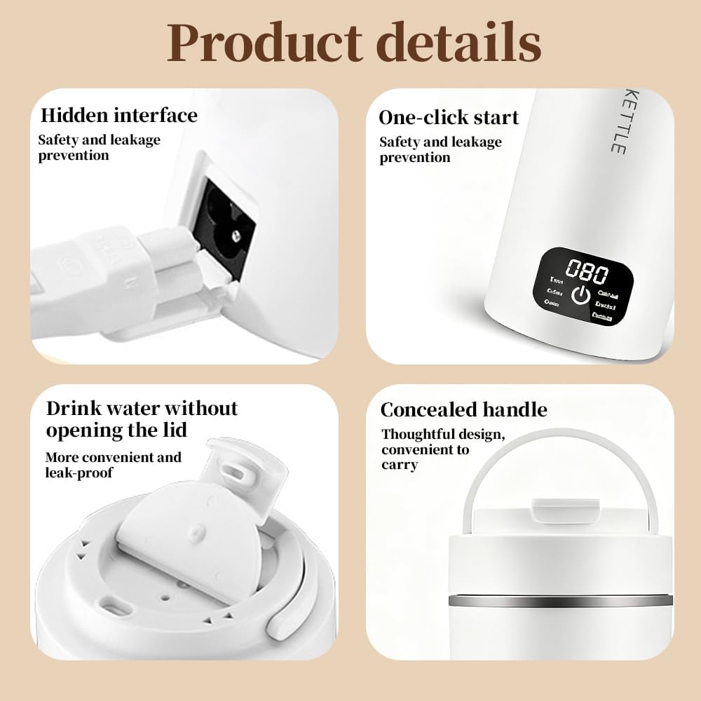 Elektrischer Reisewasserkocher Klein, 500ML Mini Wasserkocher, Kleiner Tragbarer Wasserkocher mit 6