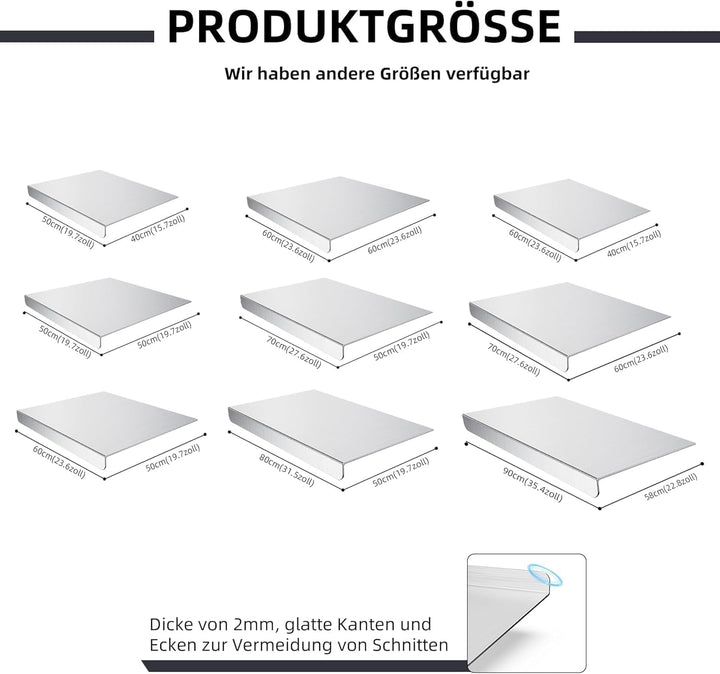 Edelstahl Schneidebrett, Arbeitsplatte Knetbrett Edelstahl Für Kneten & Backen, Küchenplatte, Nudelb